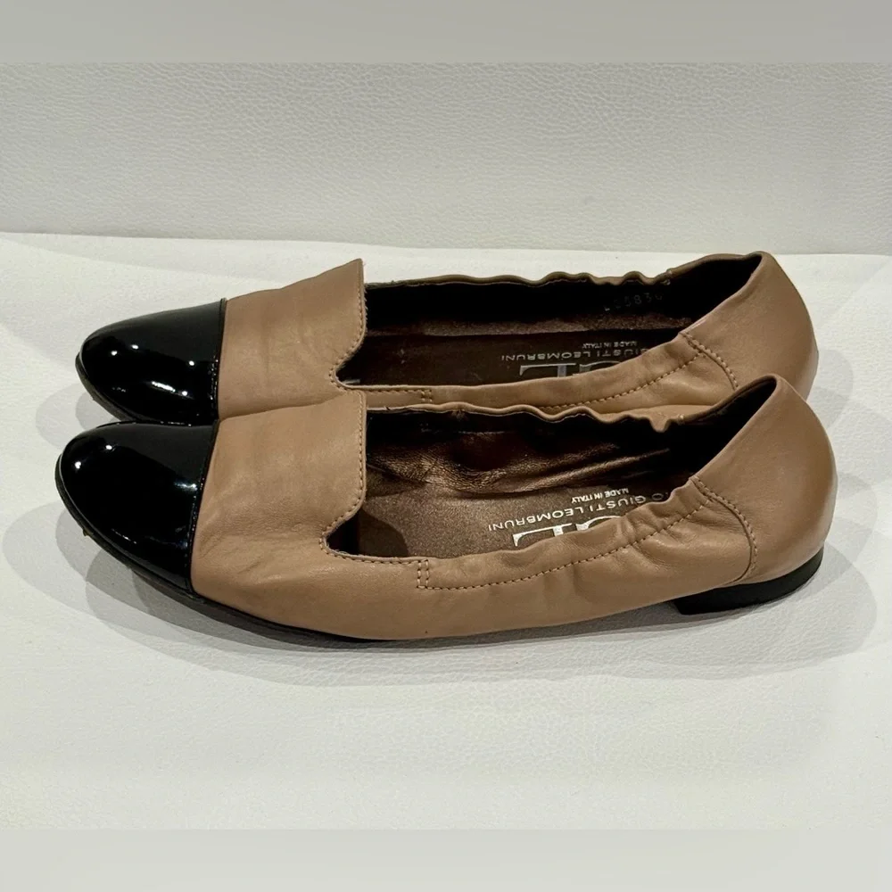 AGL ATTILIO GIUSTI LEOMBRUNI Cap Toe Ballet Flat Size 40 Patent Leather Beige